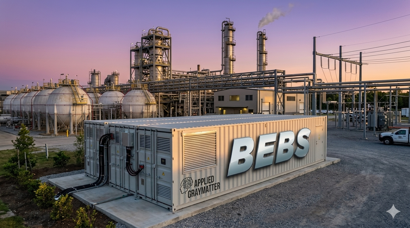 Industrial Battery Backup and Industrial Energy Storage Systems (ESS). Our solutions are designed to help industrial facilities maintain uptime, protect critical operations, and reduce the risk of costly interruptions caused by power disruptions. Don’t let outages, voltage fluctuations, or unexpected grid failures interrupt productivity. Applied Gray Matter’s BEBS and ESS solutions provide clean, reliable, and scalable backup power for industrial equipment, automated systems, commercial facilities, and mission-critical operations that can’t afford downtime. These systems can also support broader energy goals, including peak shaving, load shifting, renewable integration, and long-duration backup power for facilities that need more than a traditional UPS can provide. In industrial environments, that means better resilience, improved energy control, and a smarter path to business continuity. Call us today at (315) 878-2372 for a free consultation.
