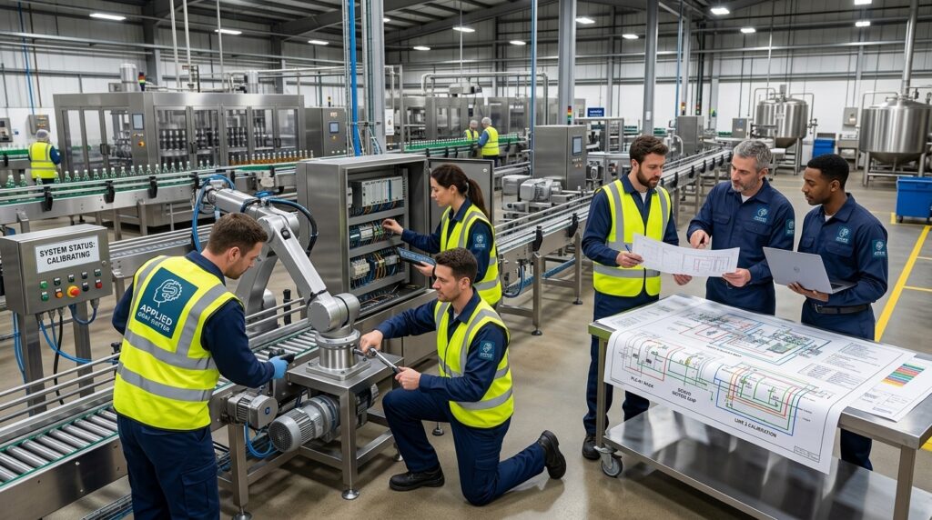 Automated Production Line Commissioning, Troubleshooting & Field Services Your line doesn't earn a dollar until it's running — and it stops earning the moment it goes down. Applied Gray Matter provides end-to-end commissioning, troubleshooting, and field services for automated production lines in food processing plants, beverage production facilities, and industrial manufacturing operations. From Factory Acceptance Testing and virtual commissioning to rapid diagnosis of jams, sensor failures, and control-system faults, we reduce start-up risk, shorten ramp-up, and protect your throughput for the life of the line.